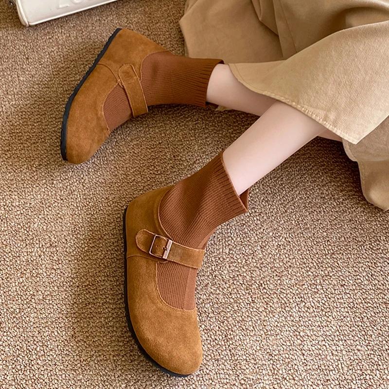 Fashion Flats Women Ankle Sock Boots Trend Sport Shoes Fashion Chelsea Boots 2025 Winter Casual Walking Suede Shoes Comfort Mujer Botas