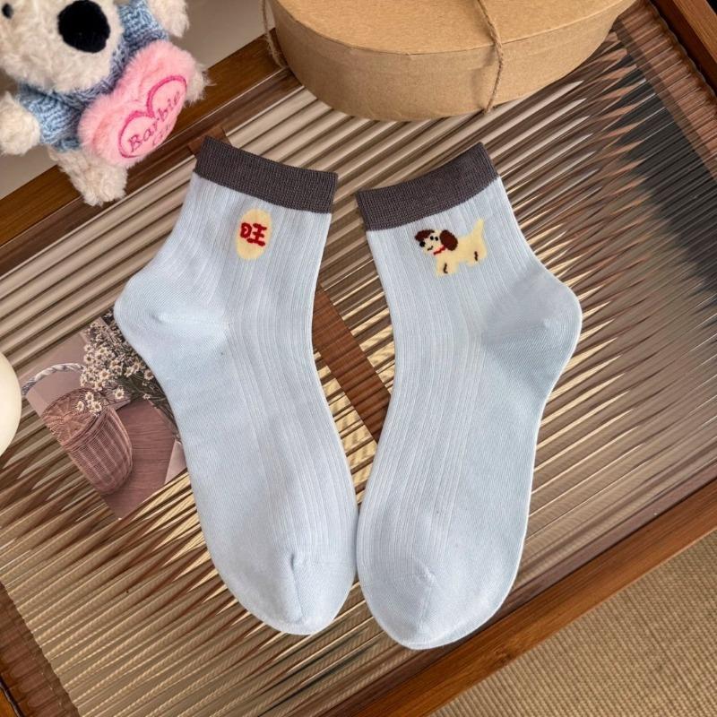 Female Summer Light and Thin Tie In Lovely Sweaty Breathable Cartoon Short Cotton Socks