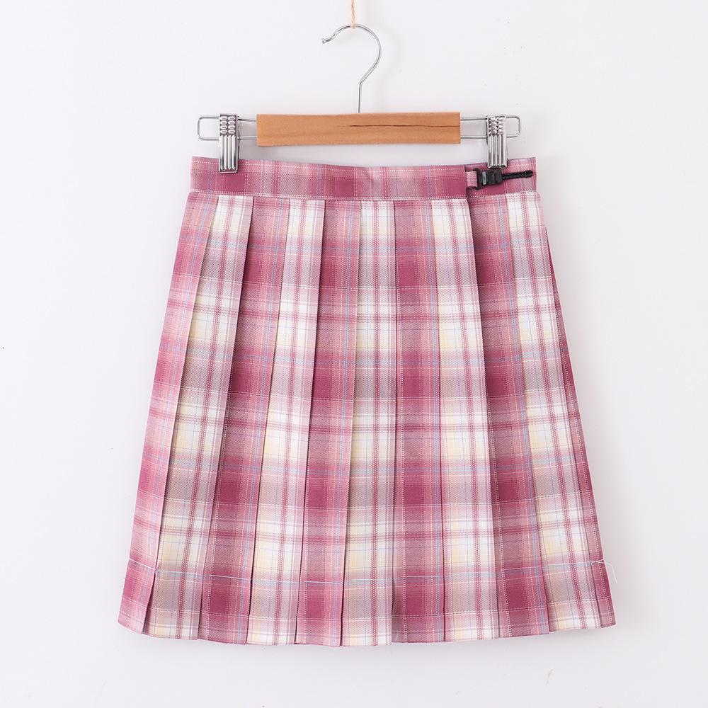 Japanese-Style High-Waisted Pleated Plaid Skirt - School Uniform