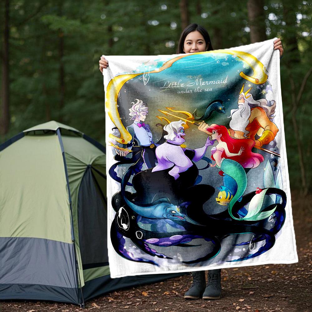 1pc, The Little Mermaid Home Decor Blanket, Living Room, Travel, Camping, Car Blankets, Beach, Office Naps, Gift Blanket Cartoon Throw, Unique Gift Id