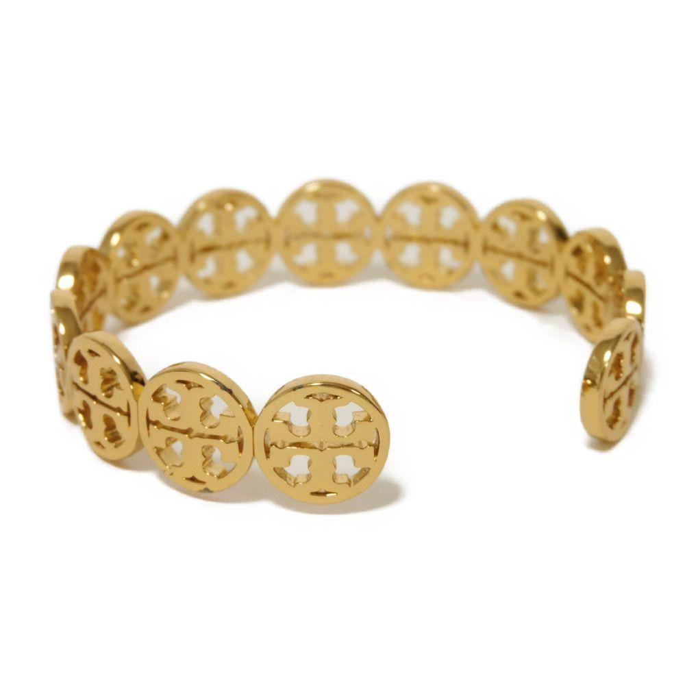 Used 10833 Bracelet Logo Cuff 37317 7993 Gold Plated Brass Double T Monogram Gold Women's from Japan AUTHENTIC