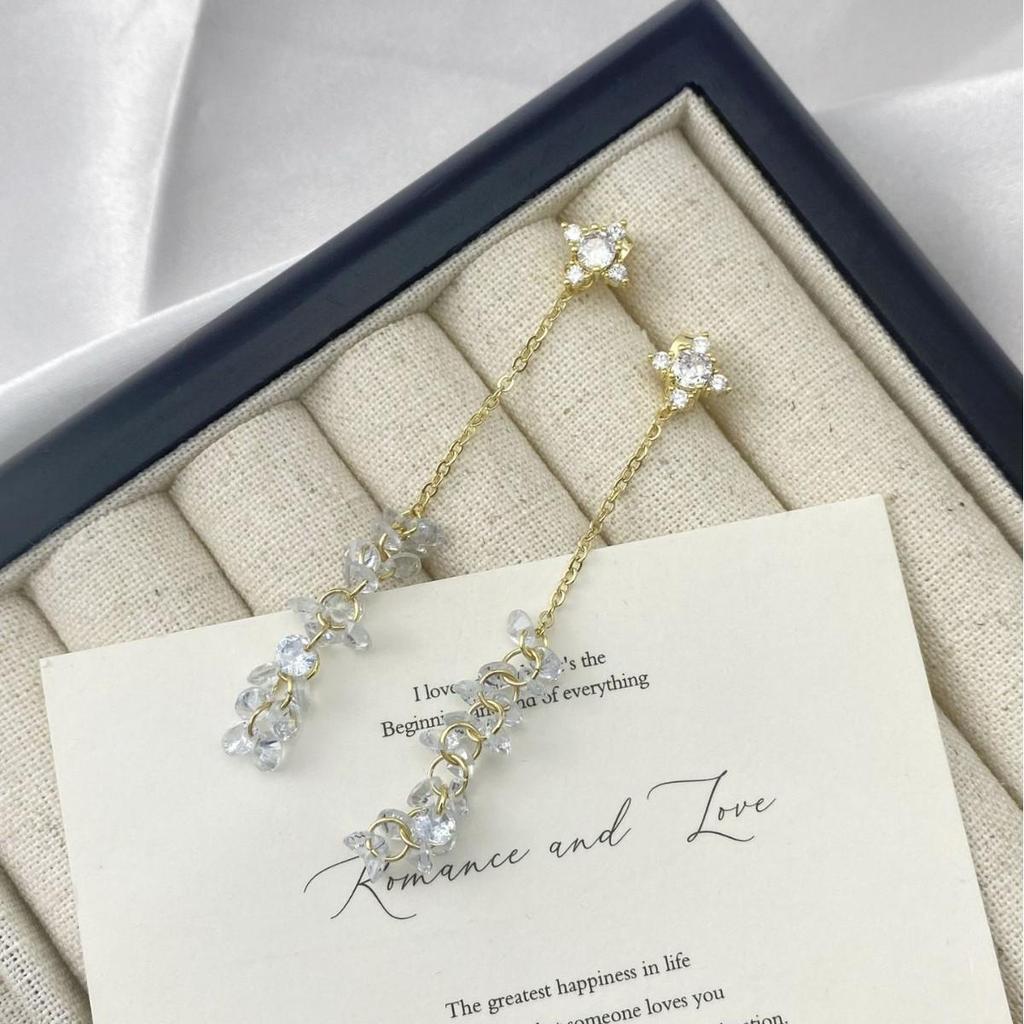 Elegant French Zirconia Flower Tassel Stud Earrings - Luxurious, Stylish, and Versatile Design.