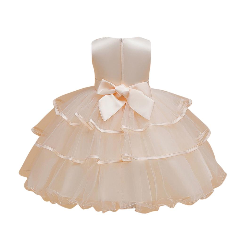Girls Fashion Embroidery Lace Tulle Dress With Bow Princess Party Dress