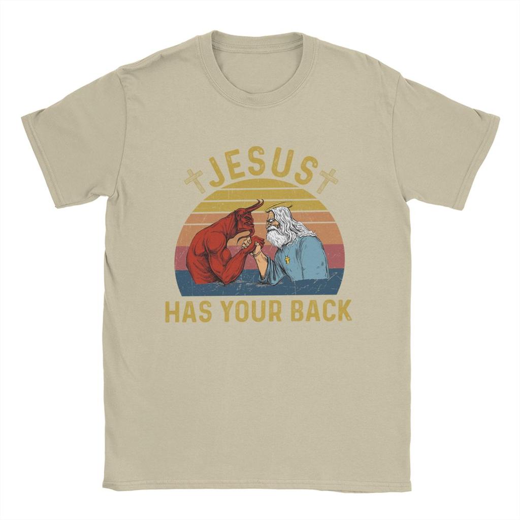 Herr T-shirts Oroa dig inte Jesus har din rygg Vintage Ren Bomull T-shirt Kortärmad T-shirt Rundhals Toppar Tryckt