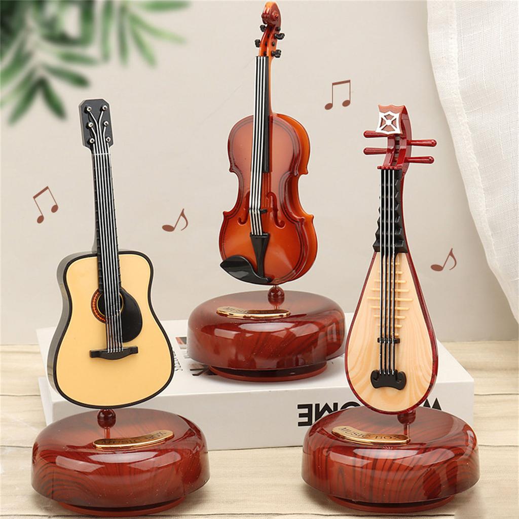 Violin Music Box,Wind Up Musical Box Violin with Rotatings Base,Mini Replicas Musical Instrument Model,Desktop Ornament