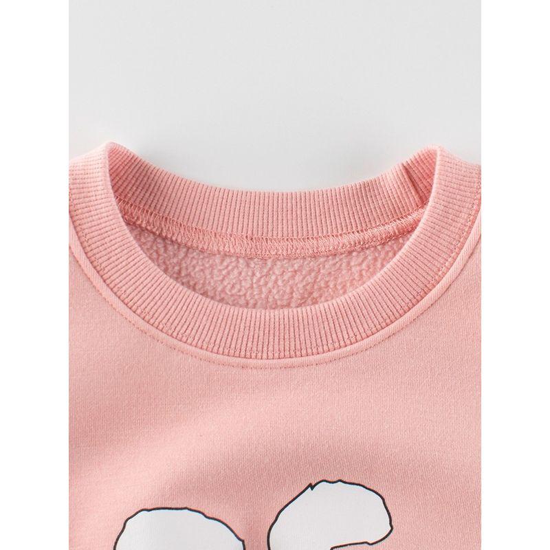 27home Children's Clothing Autumn and Winter Children's Fleece-Lined Sweater Girl round Neck Bunny Clothes Baby Single-Layer Fleece-Lined Tops