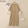 ZANZEA Damen Casual Rundhals Einfarbig Locker Halbarm Kleid