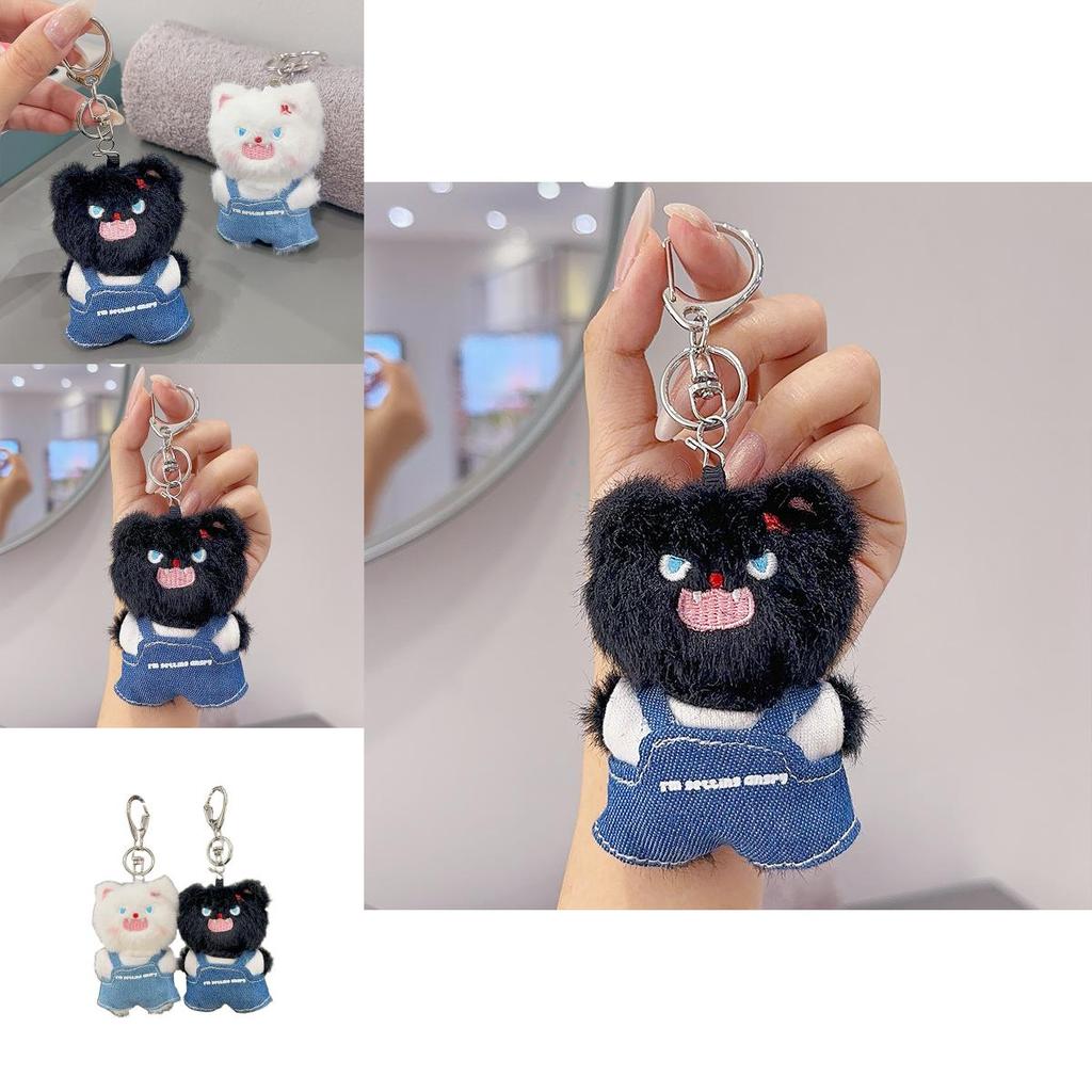 Plush Angry Cat Keychain With Denim Overalls For Anime Collectors And Gift Givers