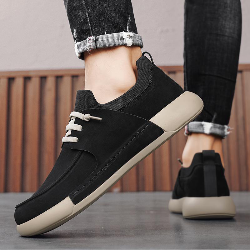 Scarpe Casual in Pelle da Uomo 2025 Nuove con Lacci Suola Spessa Sneakers Casual Versatili Scarpe Muffin in Pelle Calzature da Board Maschili Rialzate