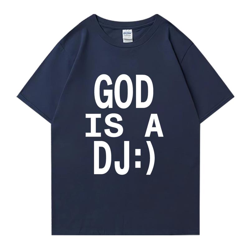 God Is A DJ Print Sommer Oversized T-Shirt Rundhals Herren Damen Kurzarm 100% Baumwolle T-Shirts Rundhals Oversized Unisex Oberteile