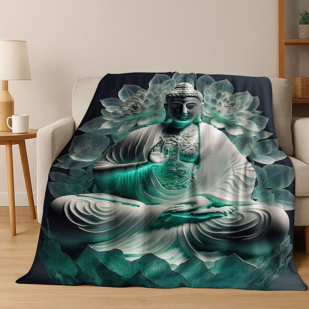 Faith Solemn Buddha Sakyamuni Flower Flannel Blanket,Cozy Soft Throw Blanket for Home Bedroom Bed Sofa Picnic Cover Gift Kids