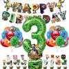 Minecraft-Themed Aluminum Foil Balloon Set: Kid's Birthday Decor with Pull Flags & Number Combination