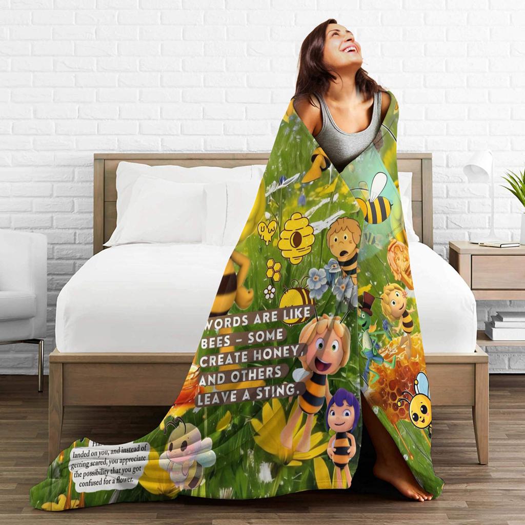 Biene Maja Mit Blumen Cartoon Decke für Sofa Weiche Flauschige Plüschdecke 50x60 Zoll Mehrere Größen Tagesdecken
