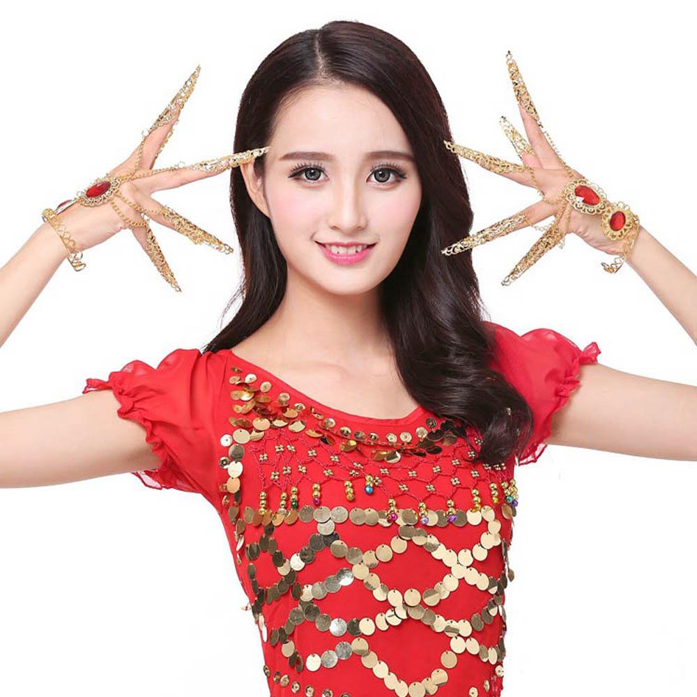 Crystal Hollow Finger Tip Protection Belly Dance Bracelet Nail Rings Golden Finger Knuckle Rings
