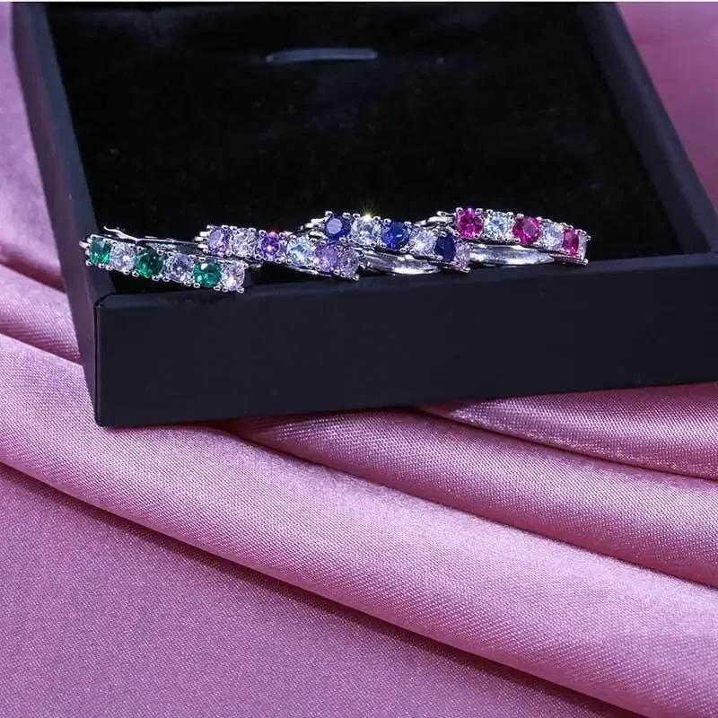 Luxury Colorful Blue Zircon Hoop Earrings for Women CZ Crystal Silver Color Hoop Earrings Wedding  Brincos Gifts