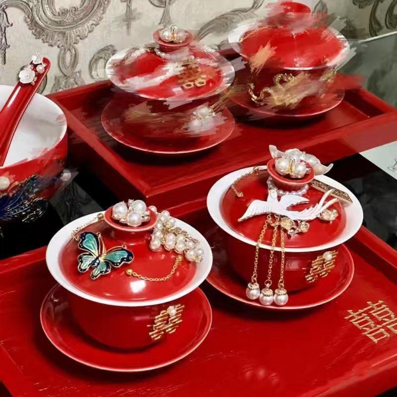 Tying the Knot Ceramic Wedding Tea Cups with Lids - DIY Handmade Decoration