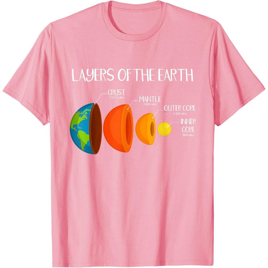 Layers of the Earth Diagram Geology Science Nerd Graphic Tee Casual Short Sleeve T-Shirt