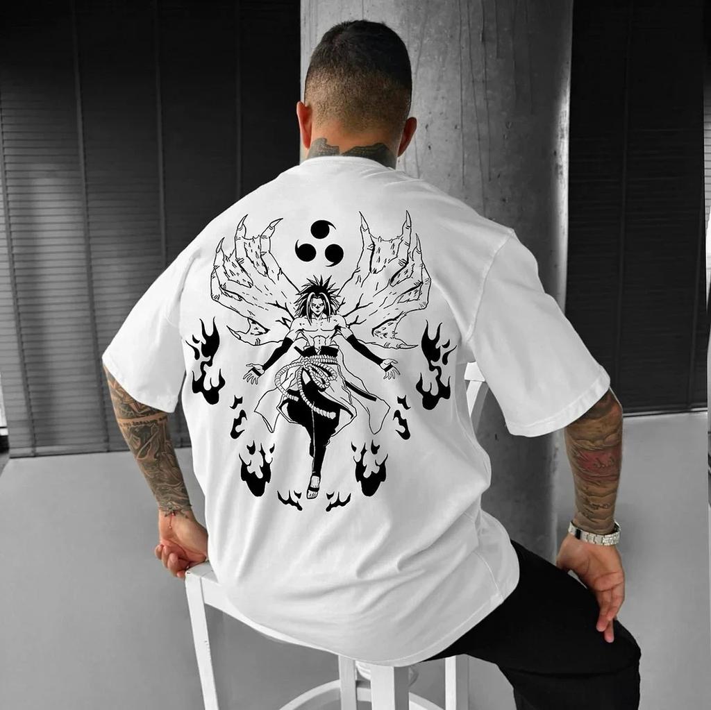 Naruto Animation Derivatives Men's Summer Oversized T-Shirt Streetwear Totsugeki No Jutsu Casual Round Neck Short Sleeve Tee