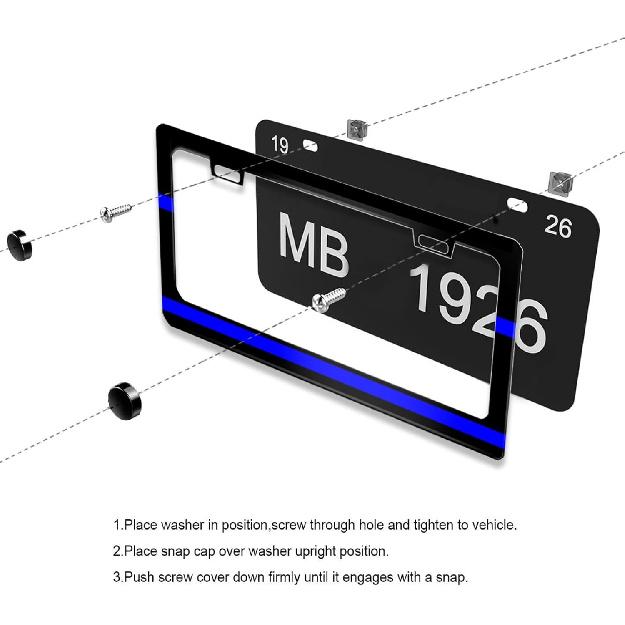 Personalized 2 Pack License Plate Frame Stainless Steel Blue Line Design Car License Plate Accessory Decorative 2 Holes And Screws Fits US Standard