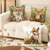 Fox printed Cushion Cover Natural Linen Organic Fabric DoubleSided Printing Couch Pillow Covers Home Decor