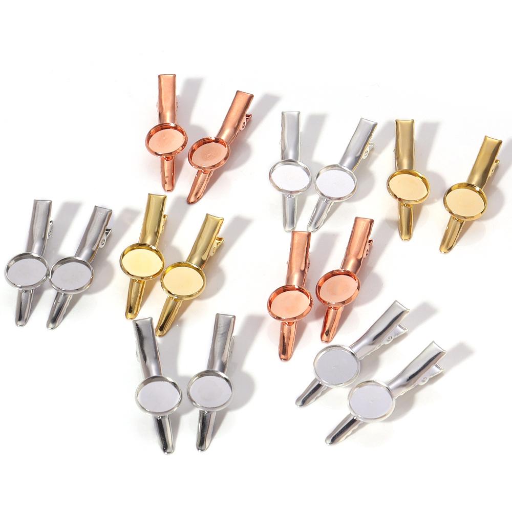 10pcs 12mm Iron Hairpin Hair Clips Metal Pointed Hairclip With Tray Hairpin Base Setting Cabochon Cameo For DIY Hair Accessories