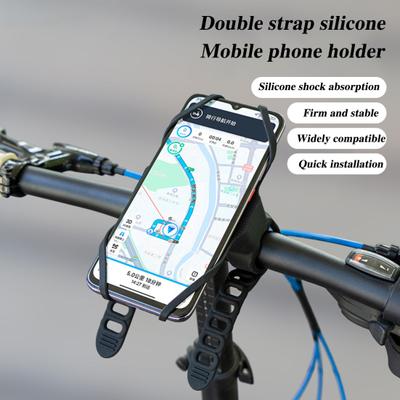 Bicycle Silicone Phone Holder Handlebar Mount Adjustable Dual Straps Anti-slip Shockproof MTB Mountain Road Bike Scooter Mobile Cell Phone Mount Band