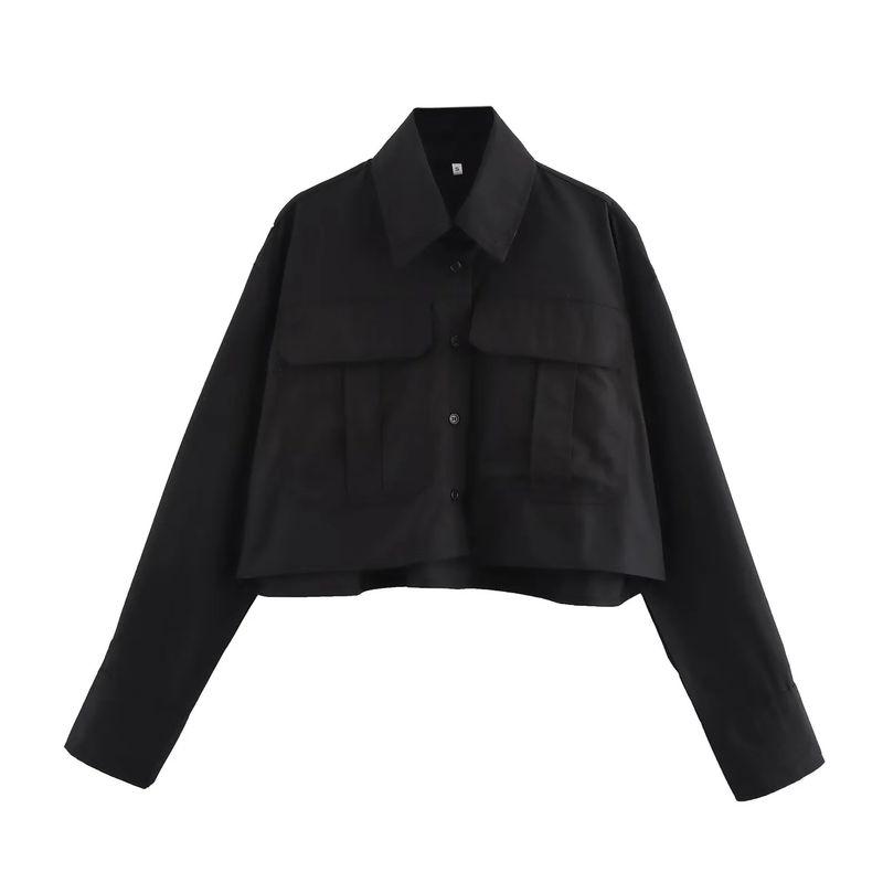 

Spring New Women s Clothing French Style All-Matching Multi-Color Poplin Cotton Long Sleeves Short Shirt 4764013 Black L