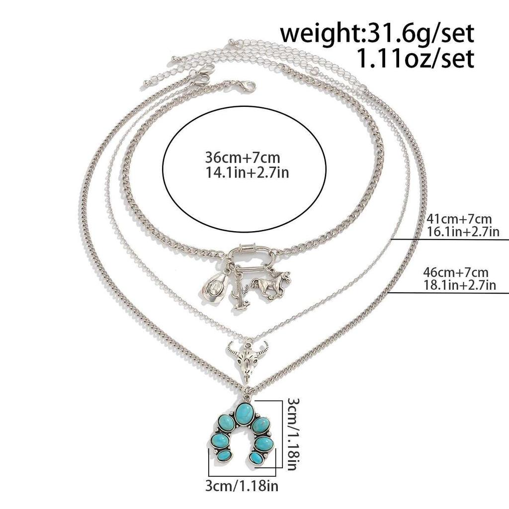 PuRui Classic 3-teiliges/Set Kupferfarbenes Metall Verstellbare Halskette Damen Blauer Stein Pferde Schafskopf Anhänger Schlüsselbeinkette Zirkon