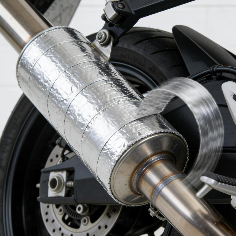 Nastro Termico per Sottocoda Moto Fascia Scarico Heat Wrap Scudo Termico in Fibra di Vetro Isolamento con Fascette in Acciaio Inossidabile 5M Foglio di Alluminio