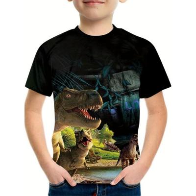 T-shirts Dinosaure pour Enfants Col Rond Hauts Polyester Décontracté Sportswear T-shirts Confortables Manches Courtes T-shirt Imprimé 3D