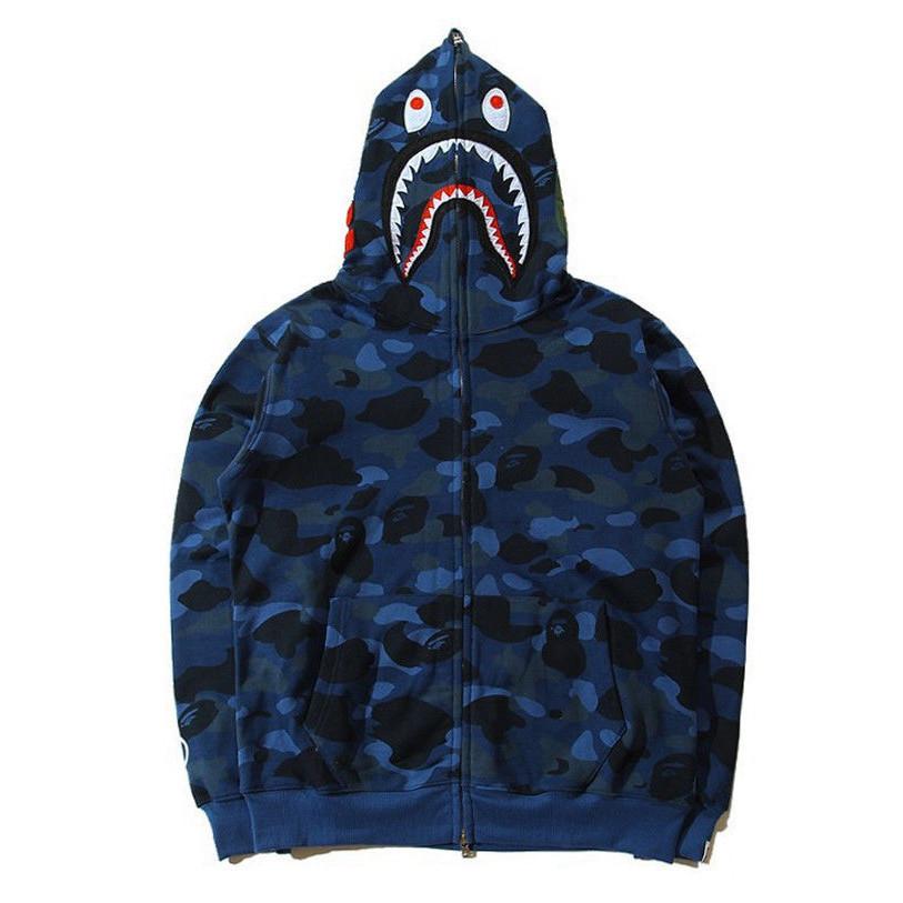 Populær Ape Bape Herre Haikje Kamuflasje Full Glidelås Hettegenser Joggebukse Jakke Kåpe