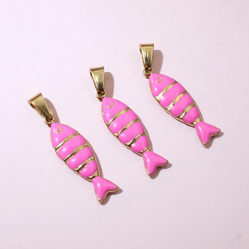 2pcs 28x7mm Stainless Steel Enamel Fish Charms Pendant with Pinch Clasp DIY Necklace Jewelry Making Accessories Findings