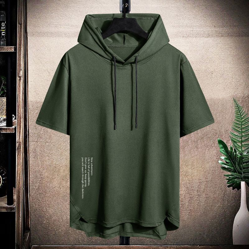 Men's Sports Short Sleeved T Shirt Hooded Fashionable Breathable Loose Outdoor Running Casual