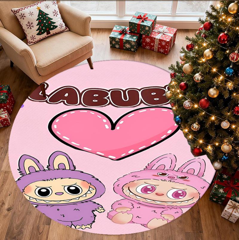Labubu Pattern Round Rug, Indoor/Outdoor Mat, for Picnic, Gameroom, Bedroom, Office, Living Room, Home Decor Carpet, Birthday Gift