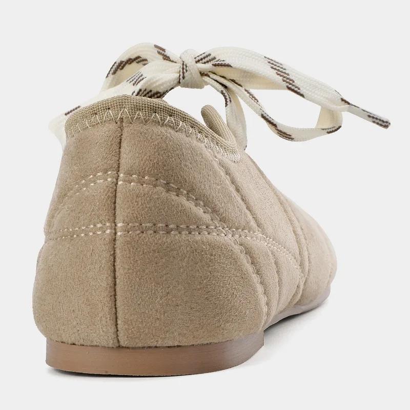 Fashion Round Toe Ballet Flats Women Lace-up Faux Suede Shallow Concise Soft Sole Mary Jane Shoes Women Casual Brand Shoes