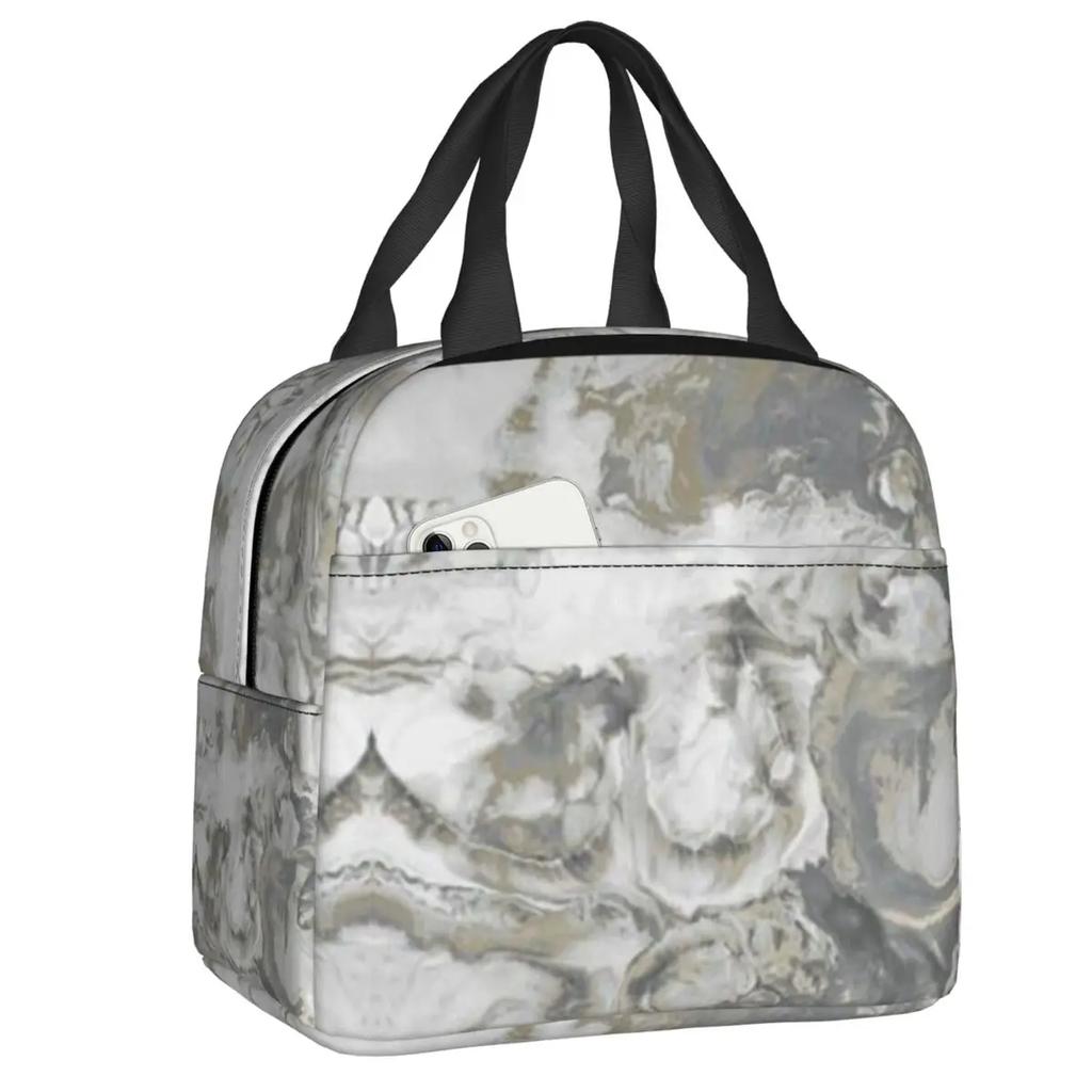 Marmor Grau Kupfer Schwarz Gold Isolierte Lunchtaschen für Frauen Abstraktes Muster Kühltasche Thermische Lebensmittel Lunchbox Kinder Schule Kinder