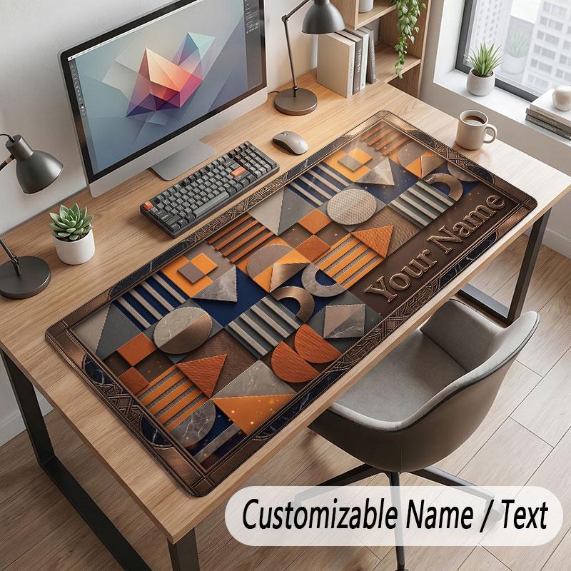 Abstract Geometric Theme Customized Mouse Pad Personalized Print Name Text Desk Mat For Home Office Table Decor