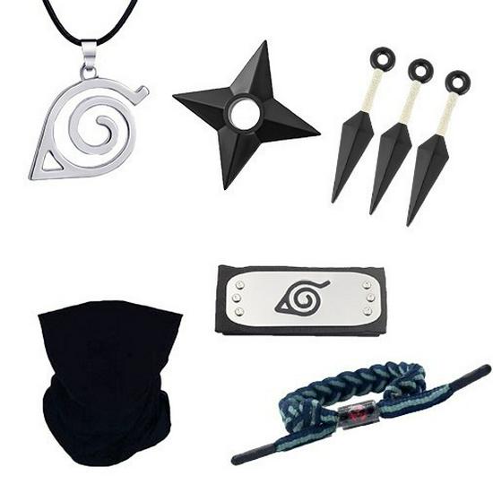 Available: Kakashi Mask, Naruto Kunai & Shuriken, Konoha Headband Set