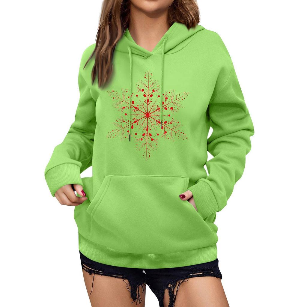 Women's Winter Christmas Printed Pullover Hooded Sweatshirt Fleece Long Sleeve Sweatshirt