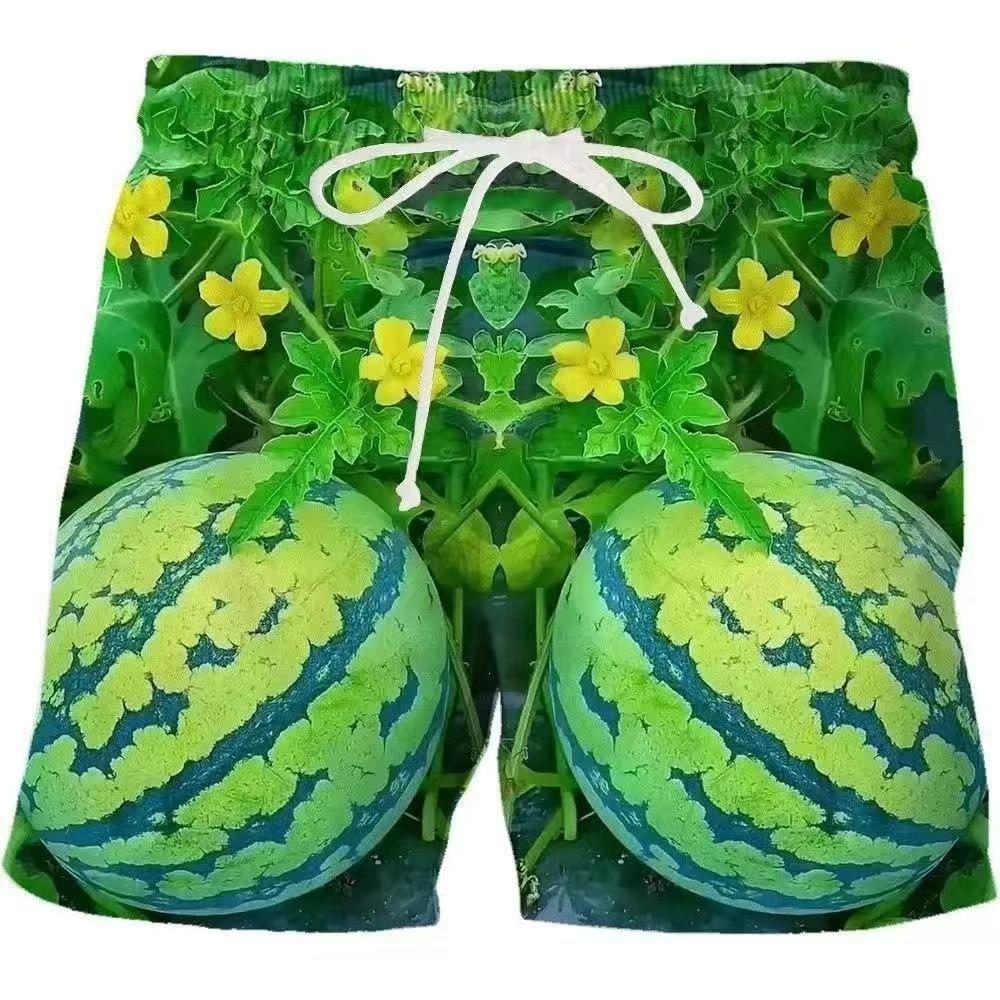 Fashionable Comfortable Plus Size Drawstring Loose Watermelon 3D Shorts Men Creative Colorful Summer Leisure Holiday Cool Daily Versatile Shorts