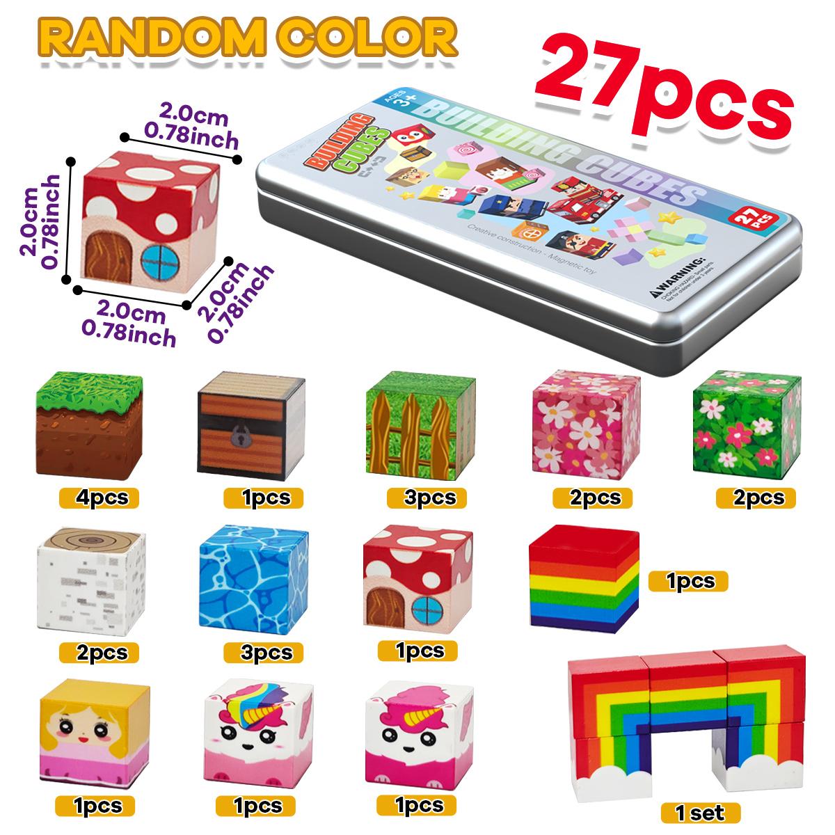 27pcs Iron Box Magnetic Block Set,Magnetic Tiles,Children s Puzzle Building Blocks Toy,Preschool Educational Building blocks Set