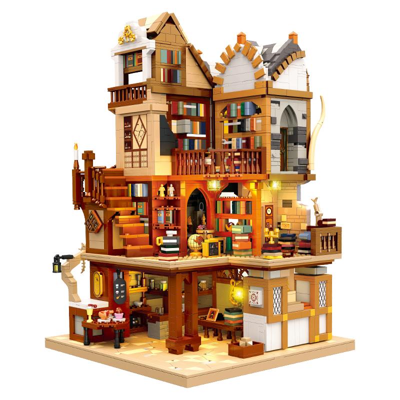 3294PCS Mittelalterliche Europäische Bibliothek Bausteine Kreative Stadt Streetview MOC Modell Steine Desktop Ornamente Kinder DIY Spielzeug