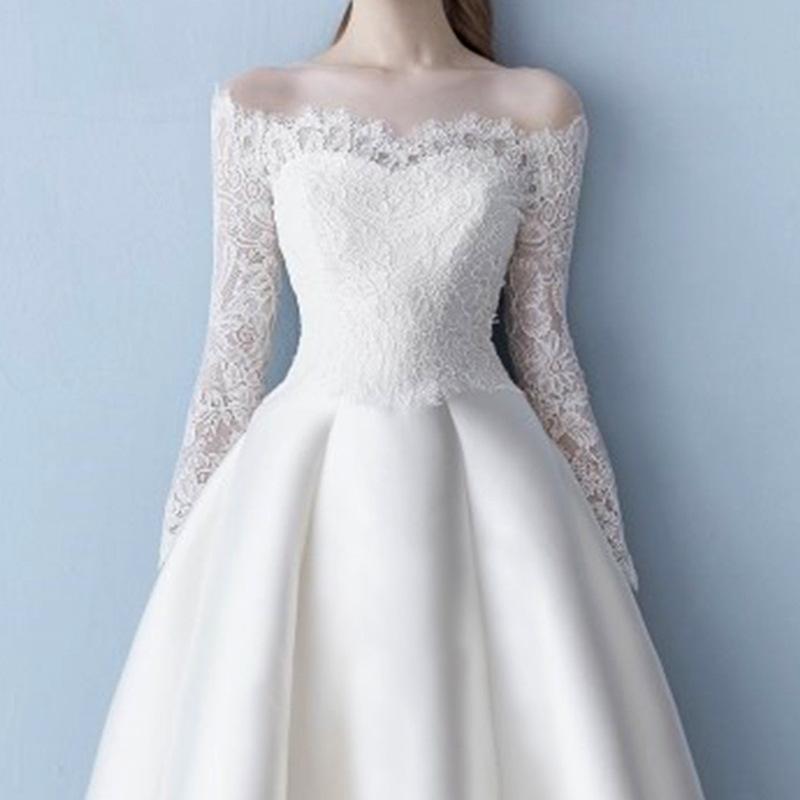 Qidi Brautkleid Frühling und Herbst Neu Frühling und Herbst Europäischer und Amerikanischer Stil Braut Leicht Hauptbrautkleid Spitze Satin Schleppe