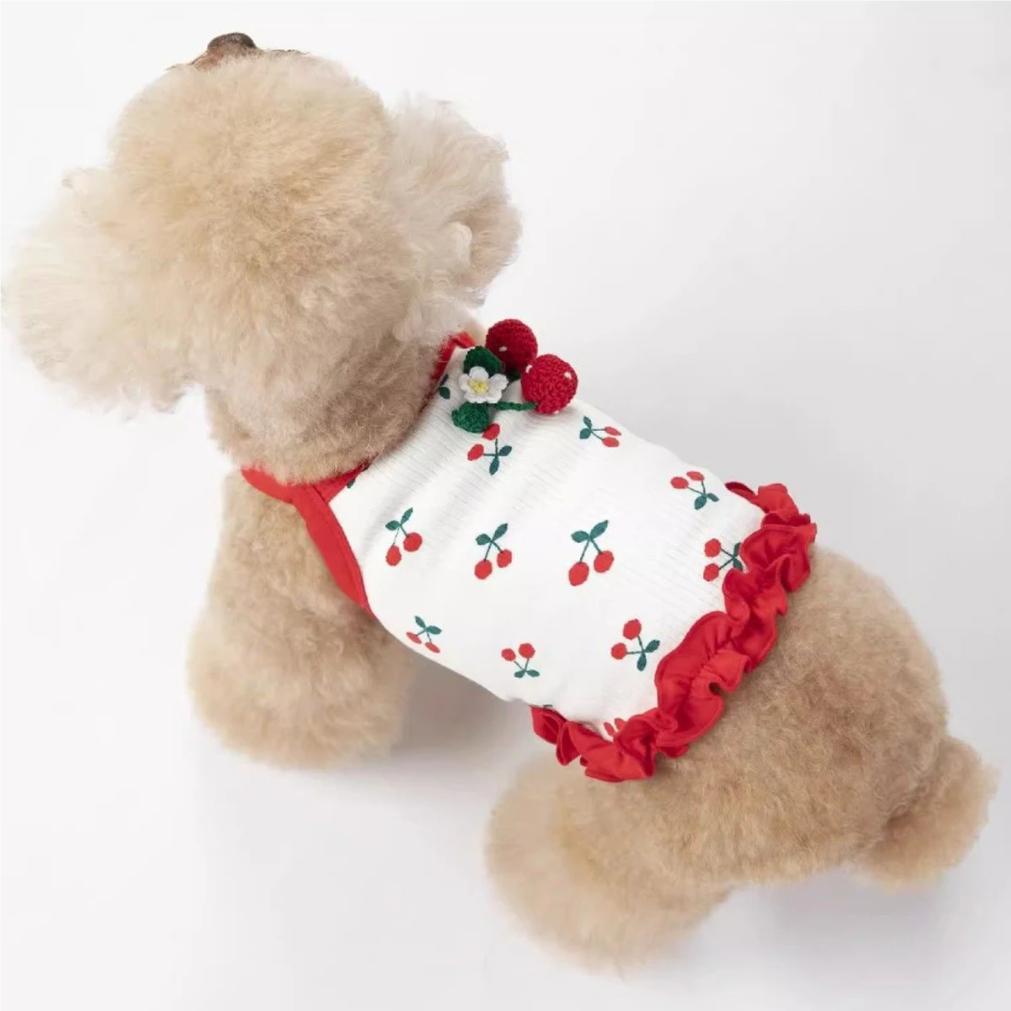 Dog Vest Cute Cherry Clothing for Small Dog Vest Summer Cooling Cat Vest Falbala Pet Clothes for Dog Breathable Soft Cat Clothes