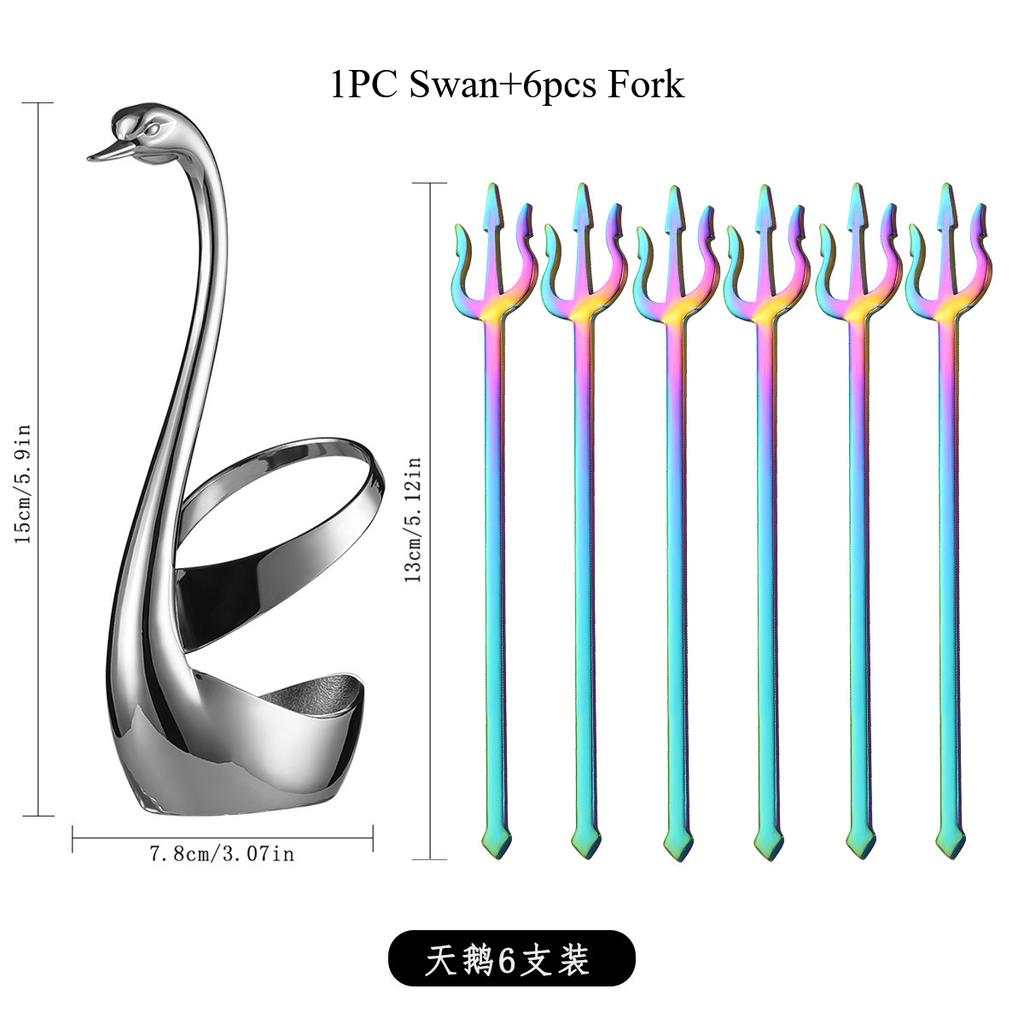 304 Swan Shape Tableware Holder Stainless Steel Fork Base Fruit Fork Dessert Spoon Cutlery Storage Rack 6-piece Set