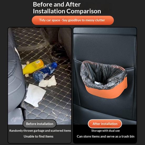 Car Seat Back-Mounted Organizer Storage Box, Non-Destructive Installation Waterproof Leather Texture Multi-Functional Trash Can Door Side Storage for