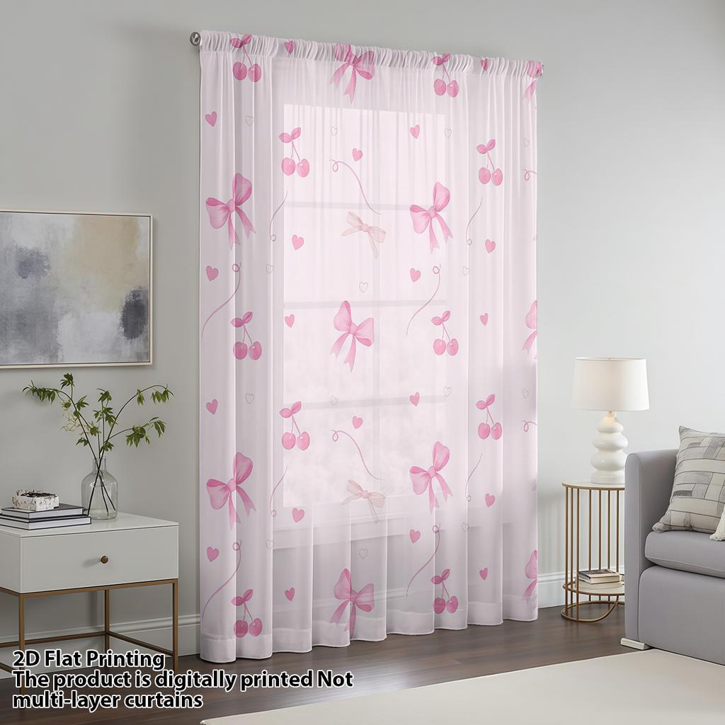 Sötkörsbär Fjärilsfluga Fönstergardin Mjuk Söt Enkel Rosa Serie Stångficka Dekorativ Flickaktig Stil Fönsterbehandling