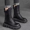 Botas de Couro Femininas Cano Alto Casual Bota de Algodão Pelúcia Quente Botas de Inverno para Mulheres Antiderrapante Botas de Plataforma Botas Mujer