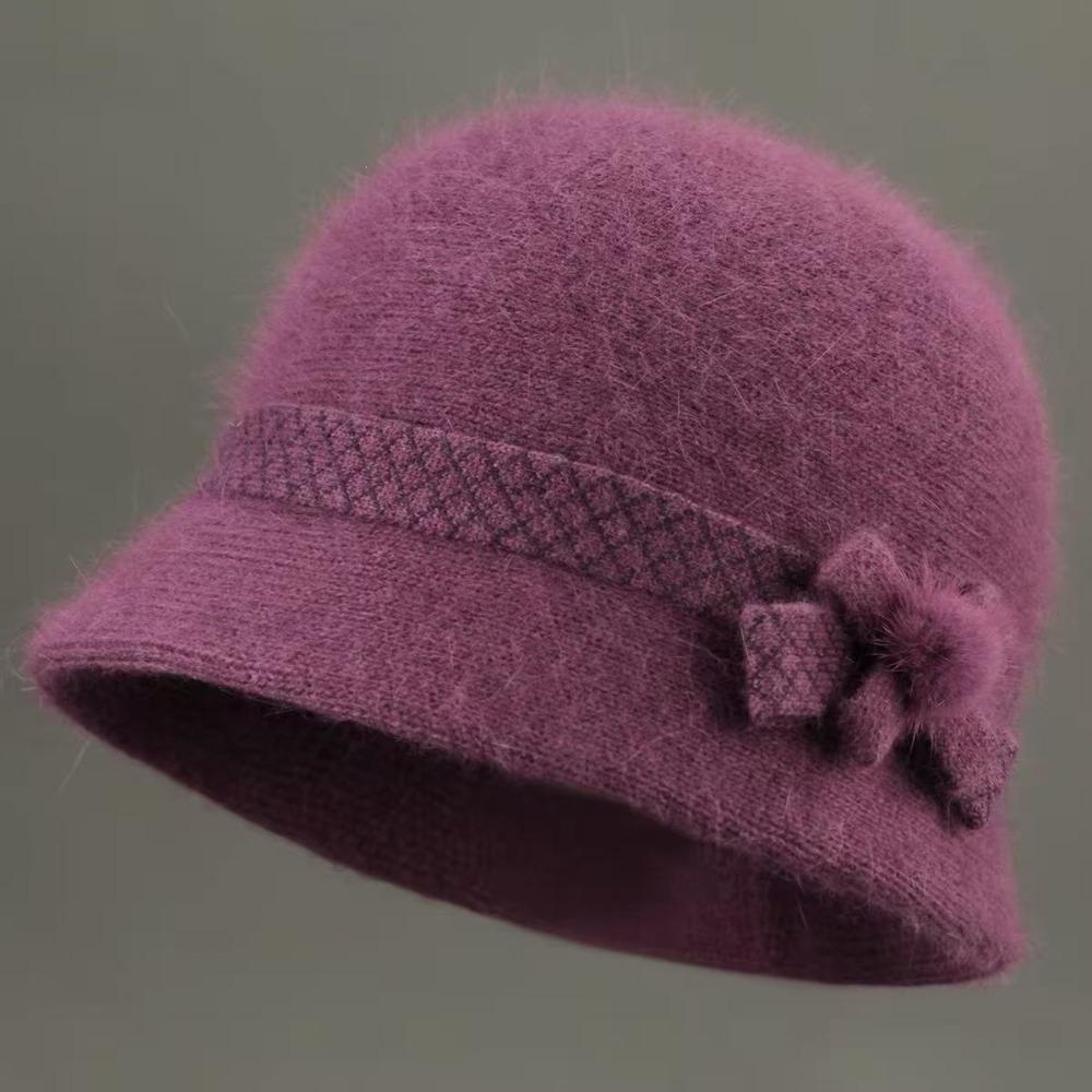 Fleece Lined Elderly Hat Soft Knit Knitted Cap Classic Style Women Bucket Hat Cold Weather