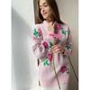 Cross-Border round Neck Rose Printed Sweater Sweater European and American Autumn and Winter New All-Matching Loose Pullover Sweater for Women
